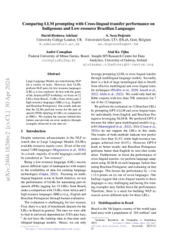 Comparing LLM prompting with Cross-lingual transfer performance on
  Indigenous and Low-resource Brazilian Languages