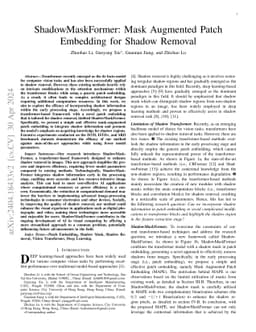 ShadowMaskFormer: Mask Augmented Patch Embeddings for Shadow Removal