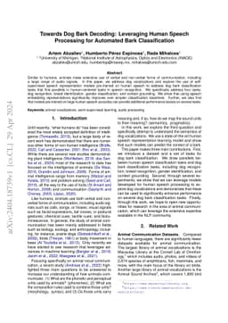 Towards Dog Bark Decoding: Leveraging Human Speech Processing for
  Automated Bark Classification