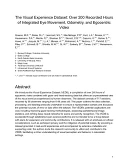 The Visual Experience Dataset: Over 200 Recorded Hours of Integrated Eye
  Movement, Odometry, and Egocentric Video