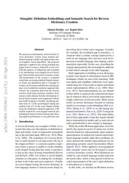 Sõnajaht: Definition Embeddings and Semantic Search for Reverse
  Dictionary Creation