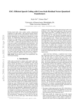 ESC: Efficient Speech Coding with Cross-Scale Residual Vector Quantized
  Transformers