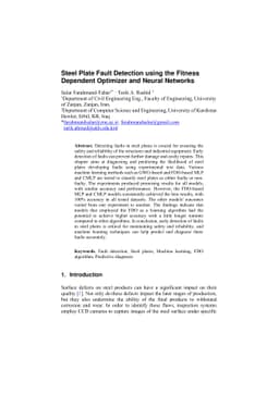 Steel Plate Fault Detection using the Fitness Dependent Optimizer and
  Neural Networks