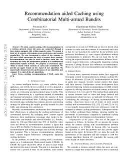 Recommenadation aided Caching using Combinatorial Multi-armed Bandits