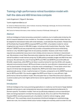 Training a high-performance retinal foundation model with half-the-data
  and 400 times less compute