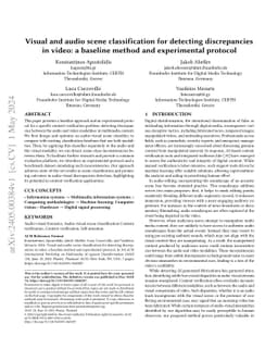 Visual and audio scene classification for detecting discrepancies in
  video: a baseline method and experimental protocol