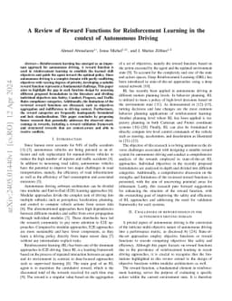 A Review of Reward Functions for Reinforcement Learning in the context
  of Autonomous Driving