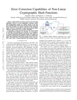 Error Correction Capabilities of Non-Linear Cryptographic Hash Functions