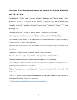 Single and Multi-Hop Question-Answering Datasets for Reticular Chemistry
  with GPT-4-Turbo