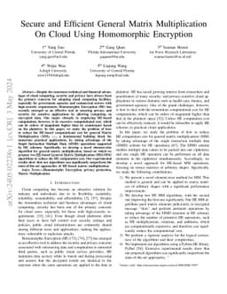 Secure and Efficient General Matrix Multiplication On Cloud Using
  Homomorphic Encryption
