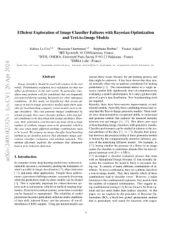 Efficient Exploration of Image Classifier Failures with Bayesian
  Optimization and Text-to-Image Models