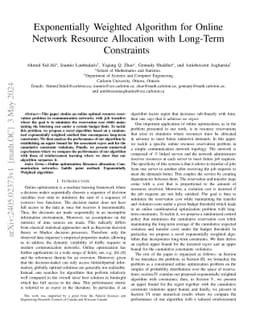 Exponentially Weighted Algorithm for Online Network Resource Allocation
  with Long-Term Constraints