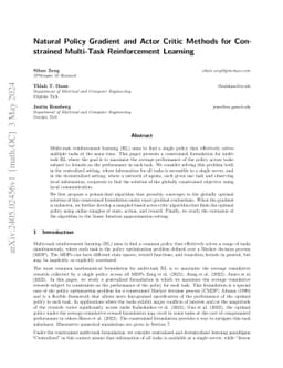 Natural Policy Gradient and Actor Critic Methods for Constrained
  Multi-Task Reinforcement Learning