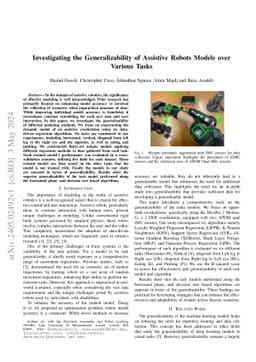 Investigating the Generalizability of Assistive Robots Models over
  Various Tasks