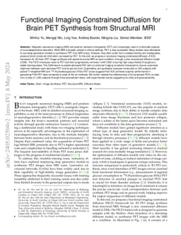 Functional Imaging Constrained Diffusion for Brain PET Synthesis from
  Structural MRI
