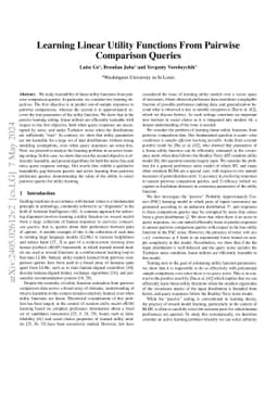 Learning Linear Utility Functions From Pairwise Comparison Queries