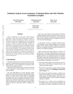 Sentiment Analysis Across Languages: Evaluation Before and After Machine
  Translation to English