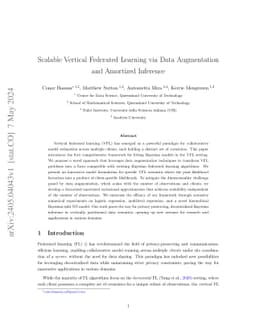 Scalable Vertical Federated Learning via Data Augmentation and Amortized
  Inference
