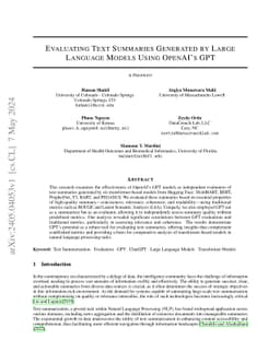 Evaluating Text Summaries Generated by Large Language Models Using
  OpenAI's GPT