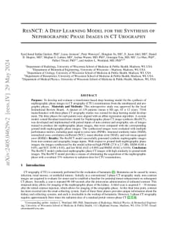 ResNCT: A Deep Learning Model for the Synthesis of Nephrographic Phase
  Images in CT Urography