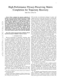 High-Performance Privacy-Preserving Matrix Completion for Trajectory
  Recovery