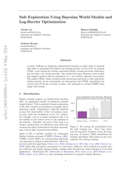 Safe Exploration Using Bayesian World Models and Log-Barrier
  Optimization