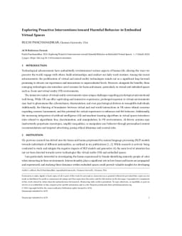 Exploring Proactive Interventions toward Harmful Behavior in Embodied
  Virtual Spaces