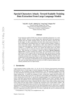 Special Characters Attack: Toward Scalable Training Data Extraction From
  Large Language Models