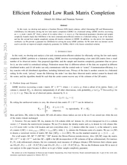 Efficient Federated Low Rank Matrix Completion