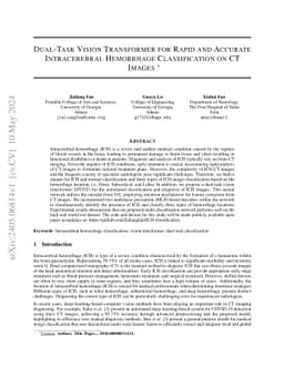 Dual-Task Vision Transformer for Rapid and Accurate Intracerebral
  Hemorrhage CT Image Classification