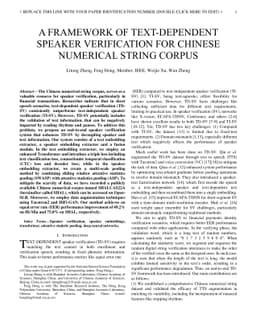A framework of text-dependent speaker verification for chinese numerical
  string corpus