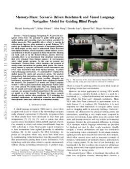 Memory-Maze: Scenario Driven Benchmark and Visual Language Navigation
  Model for Guiding Blind People
