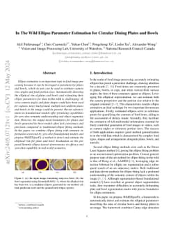 In The Wild Ellipse Parameter Estimation for Circular Dining Plates and
  Bowls