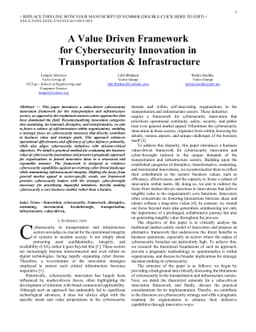 A Value Driven Framework for Cybersecurity Innovation in Transportation
  & Infrastructure