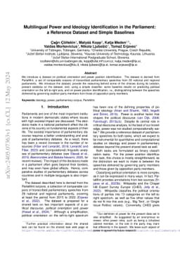 Multilingual Power and Ideology Identification in the Parliament: a
  Reference Dataset and Simple Baselines
