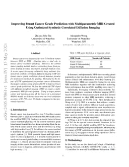 Improving Breast Cancer Grade Prediction with Multiparametric MRI
  Created Using Optimized Synthetic Correlated Diffusion Imaging