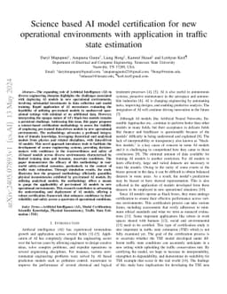 Science based AI model certification for new operational environments
  with application in traffic state estimation