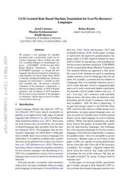 LLM-Assisted Rule Based Machine Translation for Low/No-Resource
  Languages