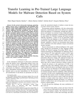 Transfer Learning in Pre-Trained Large Language Models for Malware
  Detection Based on System Calls