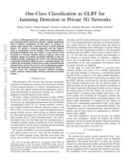 One-Class Classification as GLRT for Jamming Detection in Private 5G
  Networks