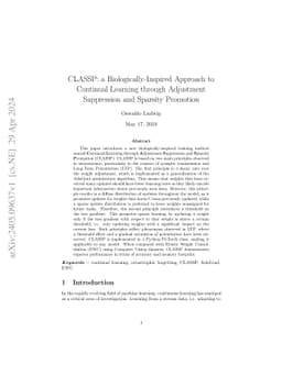 CLASSP: a Biologically-Inspired Approach to Continual Learning through
  Adjustment Suppression and Sparsity Promotion