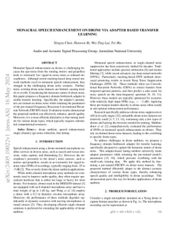 Monaural speech enhancement on drone via Adapter based transfer learning