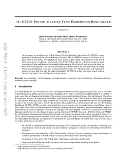 PL-MTEB: Polish Massive Text Embedding Benchmark