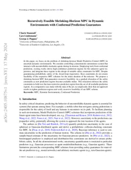 Recursively Feasible Shrinking-Horizon MPC in Dynamic Environments with
  Conformal Prediction Guarantees