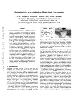 Simulating Petri nets with Boolean Matrix Logic Programming