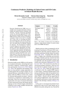 Continuous Predictive Modeling of Clinical Notes and ICD Codes in
  Patient Health Records
