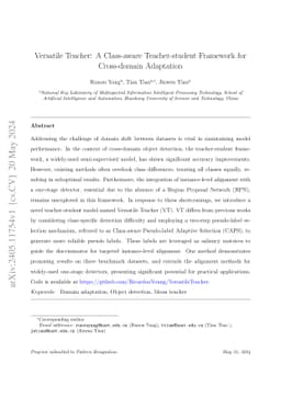 Versatile Teacher: A Class-aware Teacher-student Framework for
  Cross-domain Adaptation