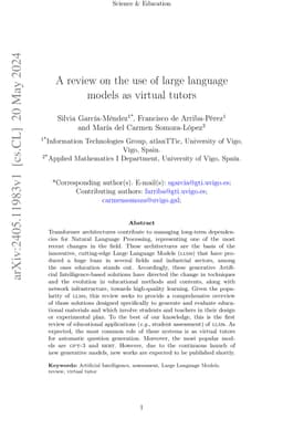 A review on the use of large language models as virtual tutors