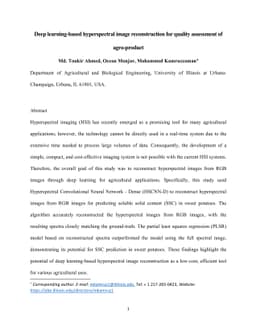 Deep learning-based hyperspectral image reconstruction for quality
  assessment of agro-product