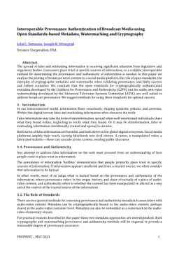 Interoperable Provenance Authentication of Broadcast Media using Open
  Standards-based Metadata, Watermarking and Cryptography